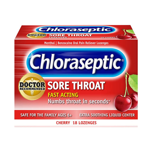 Chloraseptic Sore Throat Lozenges, Cherry Flavor, 18 Count - RMS PRODUCTS
