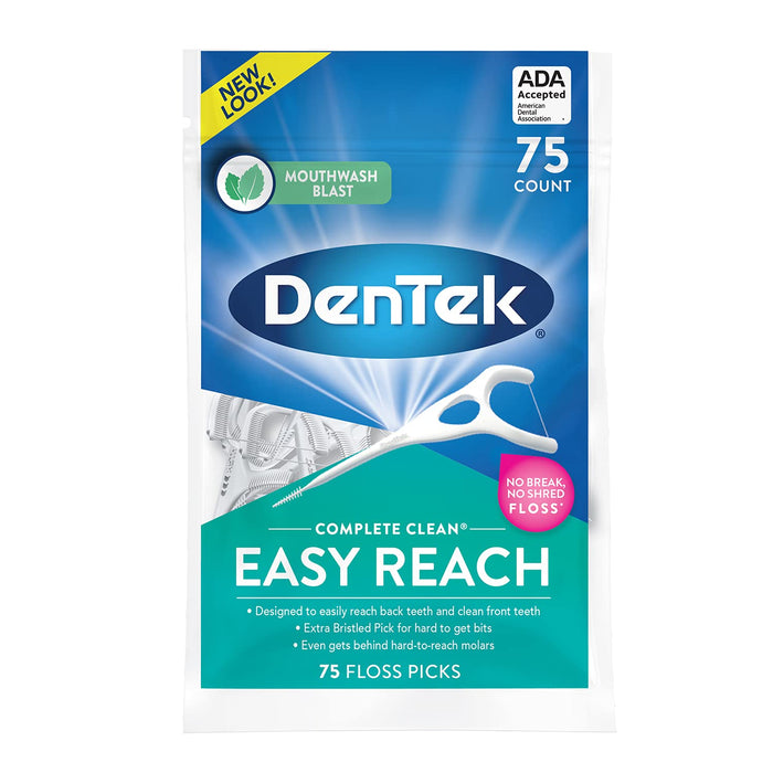 DenTek Complete Clean Easy Reach Floss Picks, No Break & No Shred Floss, 75 Count - RMS PRODUCTS
