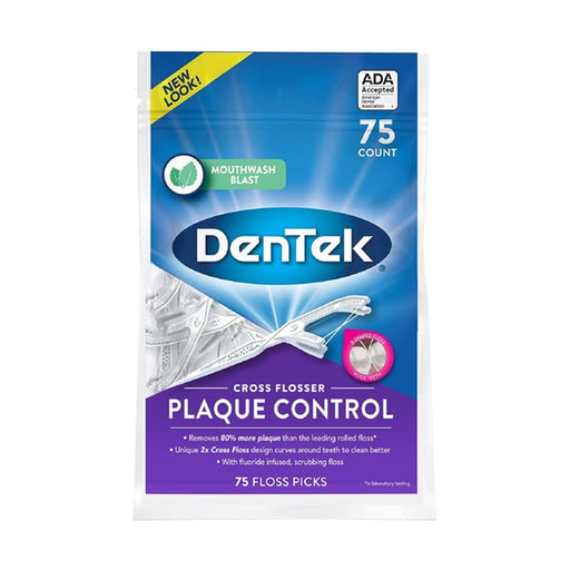 DenTek Cross Flosser Plaque Control Floss Picks, X-Shaped Floss, 75 Count - RMS PRODUCTS