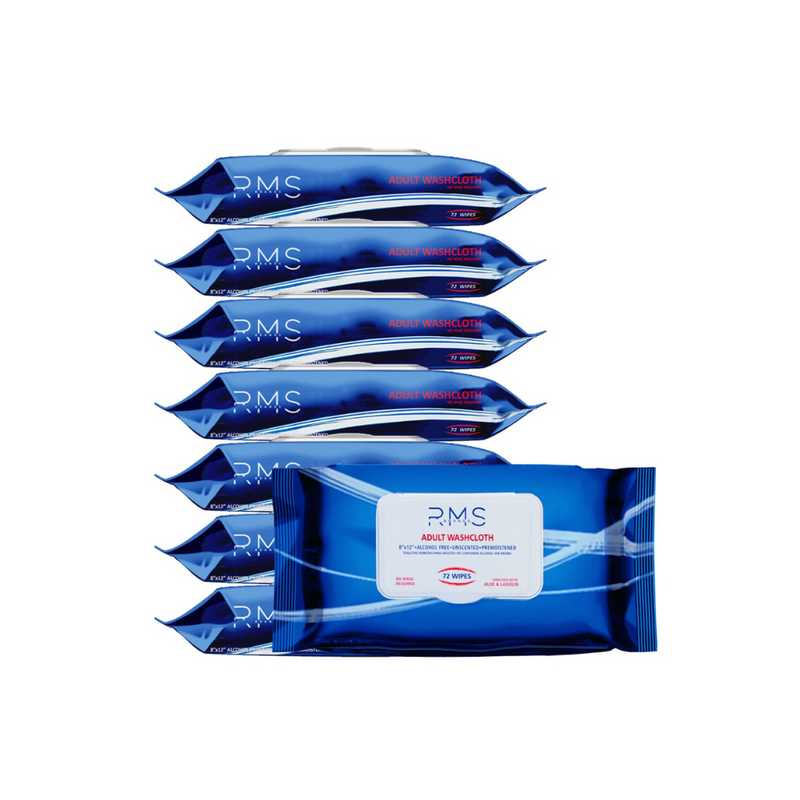 RMS BRANDS Pack of 8 Disposable Adult Wet Wipes or Washcloths 8” X 12” Extra Soft Non-Irritating Adult Wipes for Incontinence with Aloe Vera & Lanolin for Multipurpose Cleansing (576 count) - RMS PRODUCTS