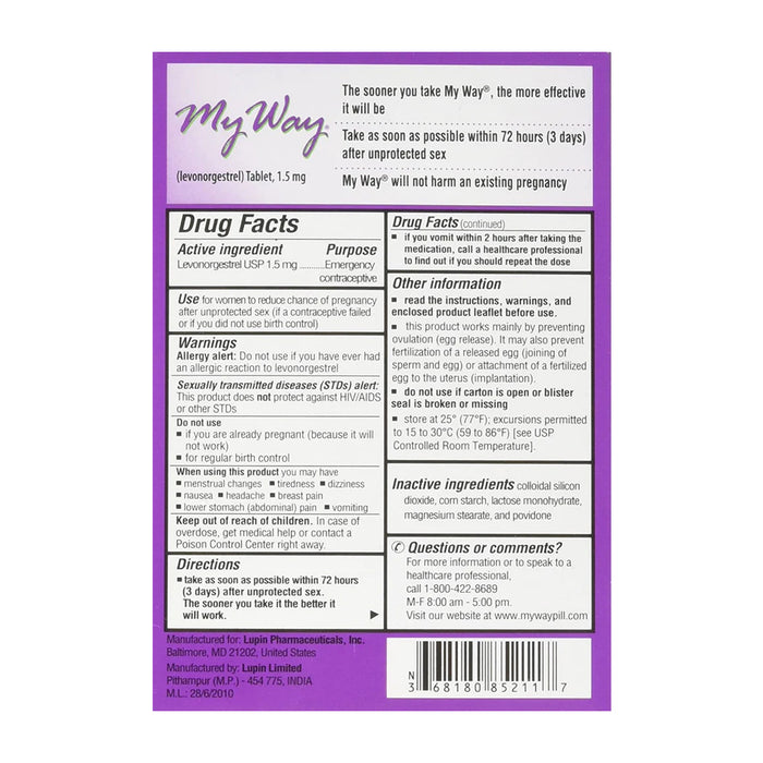 My Way Emergency Contraceptive 1 Tablet 1.5mg - 1 Pack - RMS PRODUCTS